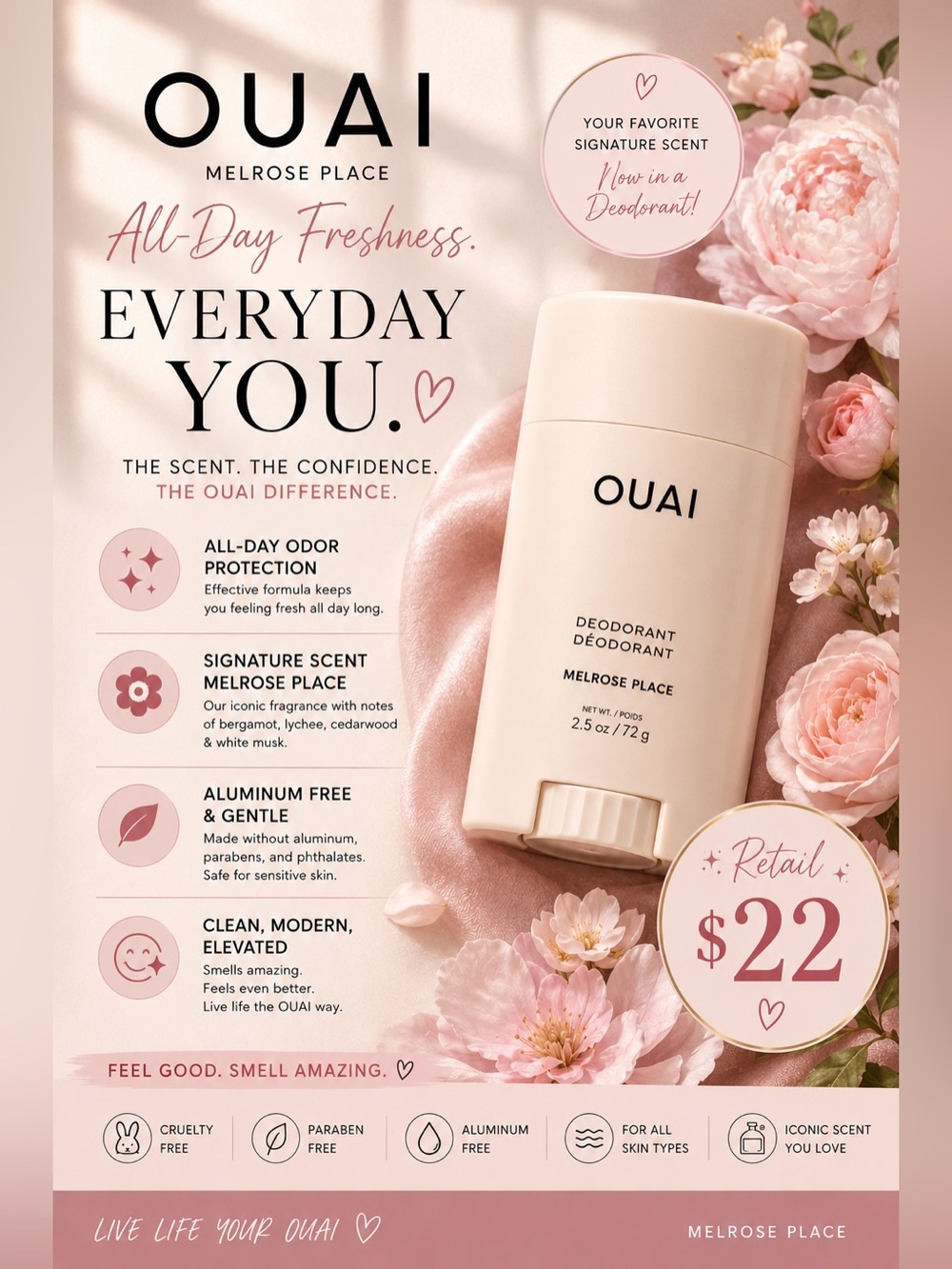 OUAI Melrose Place Deodorant - Cream Pink